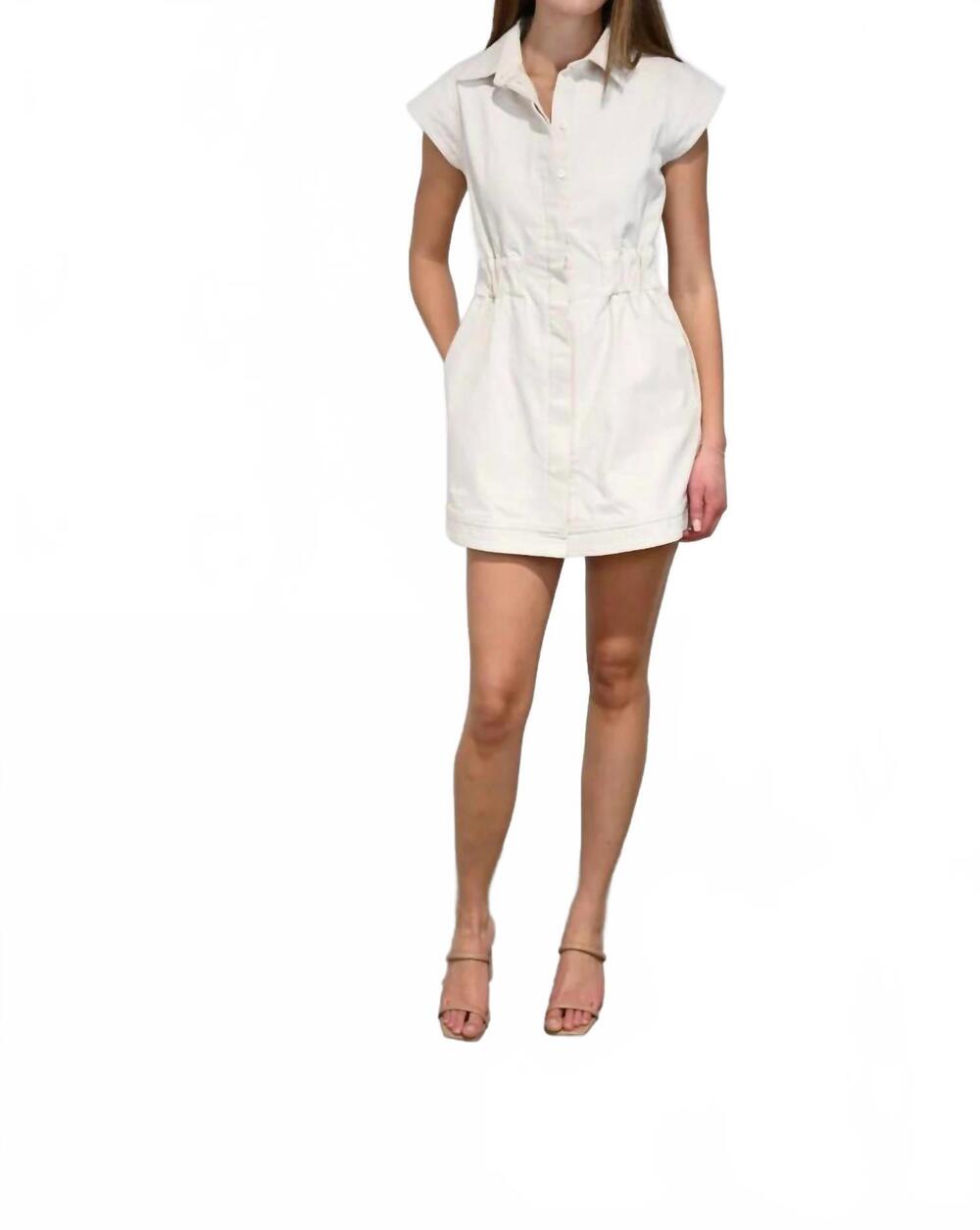 NEW NEVER A WALLFLOWER epaulet short dress in bone denim